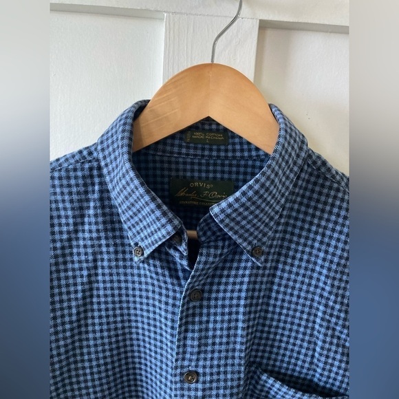 ORVIS Signature collection Large button down shirt blue check 100% cotton - Picture 3 of 8